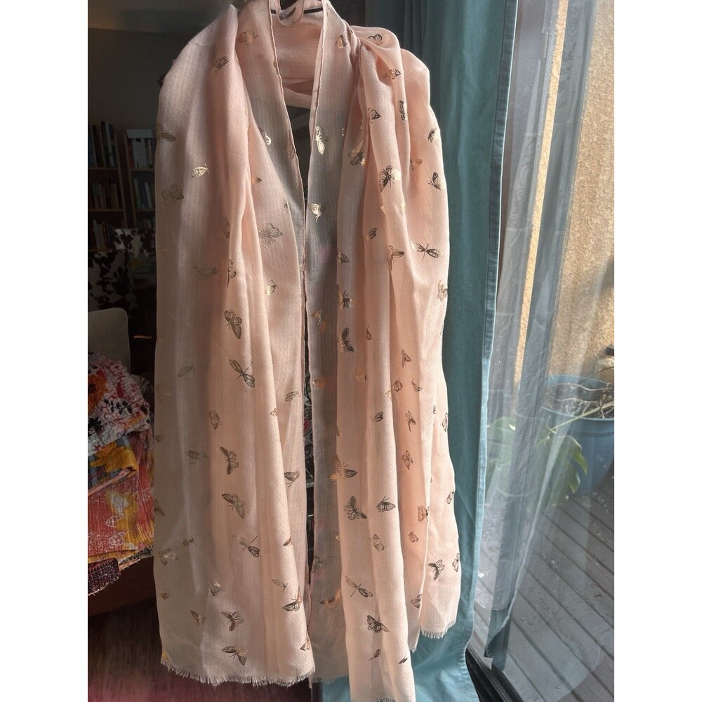 Beautiful Next Generation Pink Scarf Shawl Wrap With Gold Butterflies Brand New